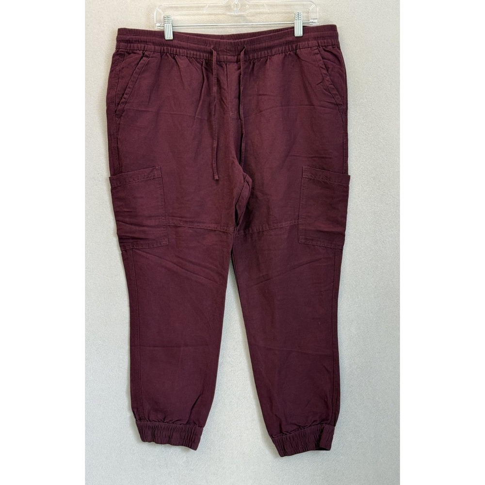 Old Navy Women's Sz L Maroon Cargo Jogger Linen Blend W/Drawstring Pants